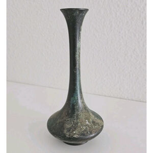 Antique Bronze Bud Vase Green Patina Bulbous Base Flared Neck Art Nouveau Flower